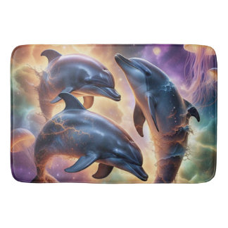 Cosmic Dolphins and Jellyfish in Space Bath Mat