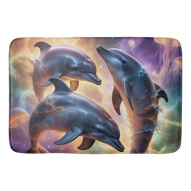 Cosmic Dolphins and Jellyfish in Space  Bath Mat (Front)