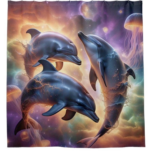 Cosmic Dolphins and Jellyfish in Space  Shower Curtain (Front)