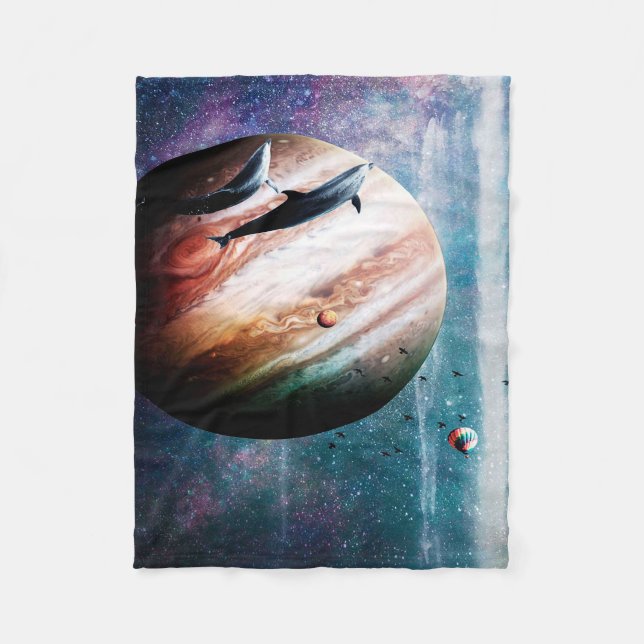 Cosmic Dolphins In Space Blanket | Unique Gift Ide (Front)