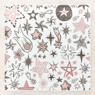 Cosmic Doodles: Stars and Comets Glass Coaster