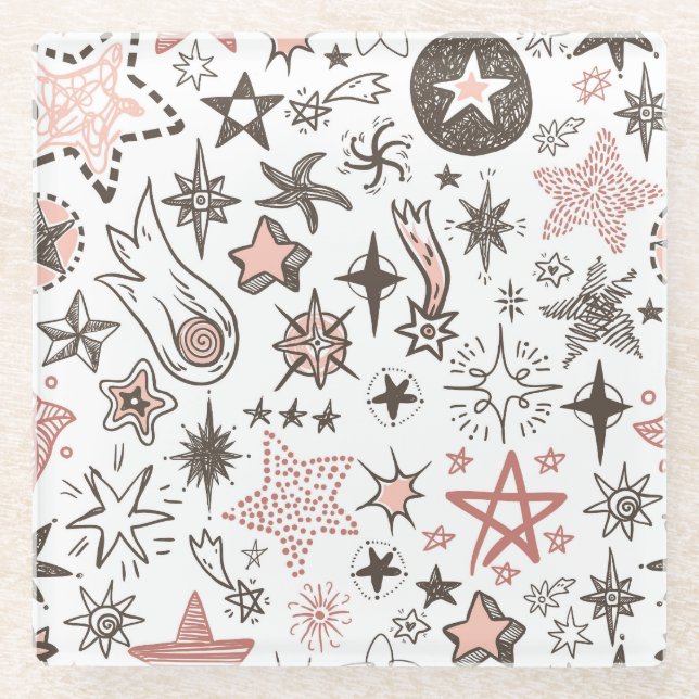 Cosmic Doodles: Stars and Comets Glass Coaster (Front)