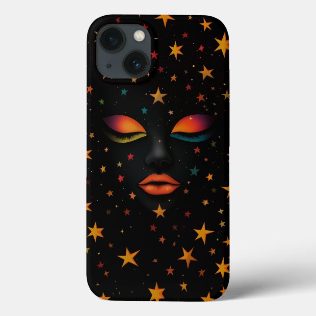 Cosmic Dream Rainbow Galaxy Woman Face Stars Black Case-Mate iPhone Case (Back)