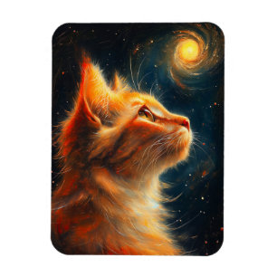 Cosmic Dreamer   Ginger Cat Stargazing Magnet