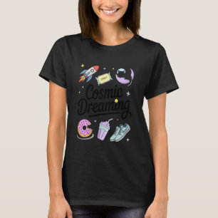 Cosmic Dreaming Space Cat Moon Rocket Stars Orbit T-Shirt