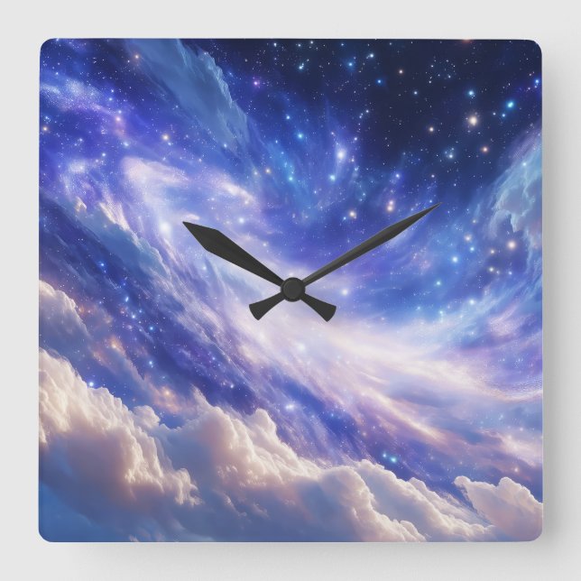 Cosmic Dreamscape: Swirling Nebula & Starry Night Square Wall Clock (Front)