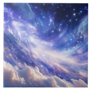 Cosmic Dreamscape: Swirling Nebula & Starry Night Tile