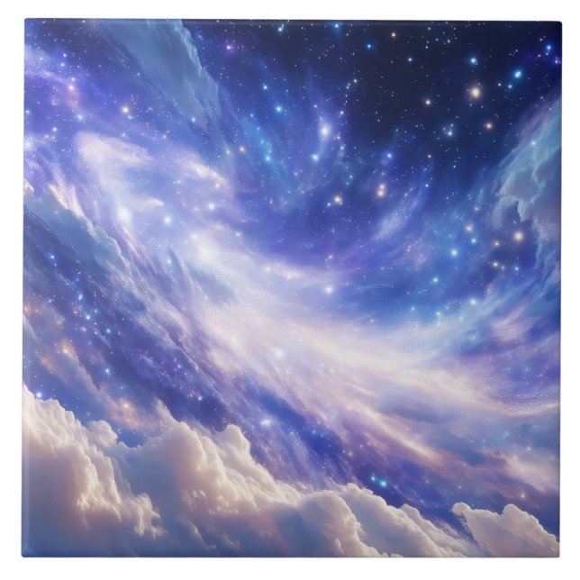 Cosmic Dreamscape: Swirling Nebula & Starry Night Tile (Front)
