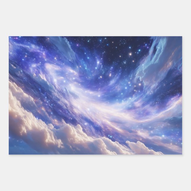 Cosmic Dreamscape: Swirling Nebula & Starry Night Wrapping Paper Sheet (Front)