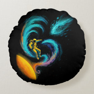 Cosmic Drift: Swirling Nebula Journey Round Cushion