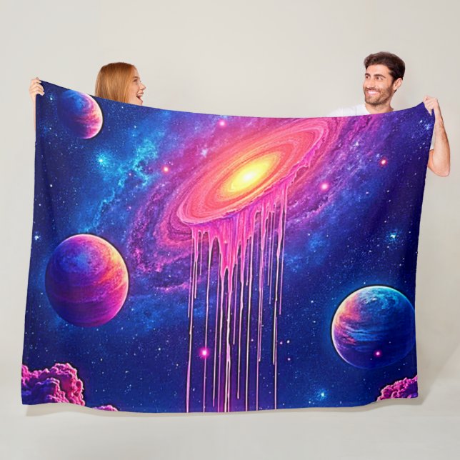 Cosmic Drip: Galaxy's Sweet Essence Fleece Blanket (In Situ)