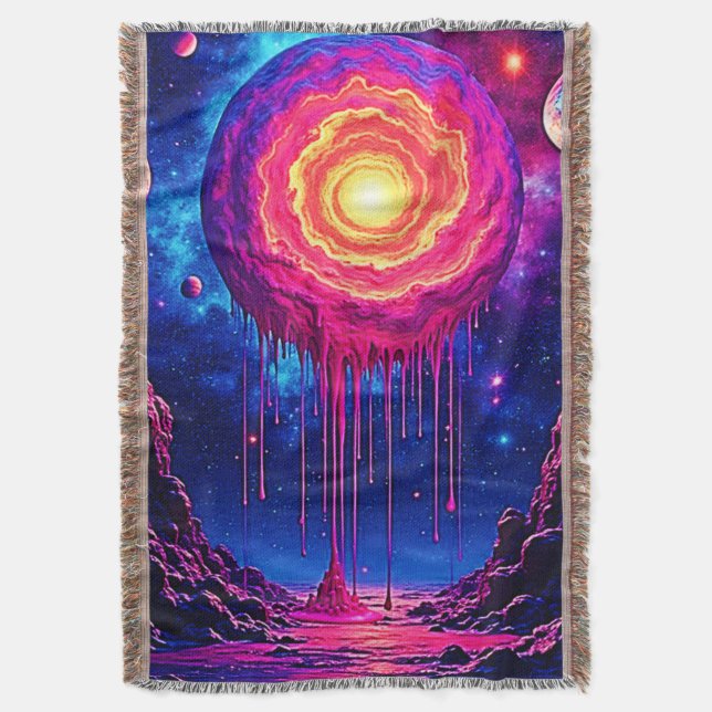 Cosmic Dripping Planet Art Throw Blanket (Front Vertical)