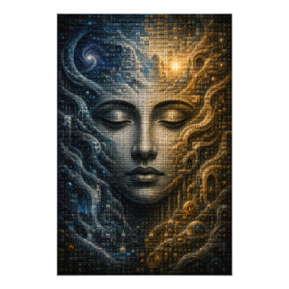 Cosmic Duality Micro Mosaic Face 3D Poster