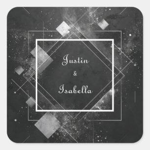Cosmic Dust Black Diamond Frame Modern Wedding Square Sticker