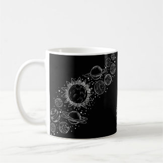 Cosmic Elegance: black Set of Planets Coffee Mug