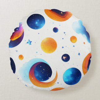 Cosmic Elegance: Minimal Blue Fire Galaxy Stars Lo Round Cushion