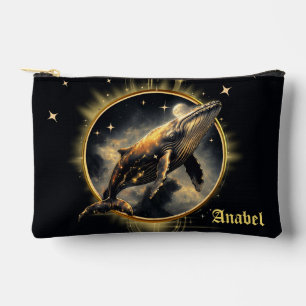 Cosmic elegance, the golden, black whale  accessory pouch