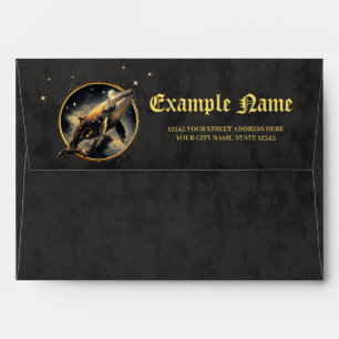 Cosmic elegance, the golden, black whale envelope