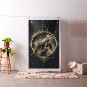 Cosmic elegance, the golden, black whale fabric