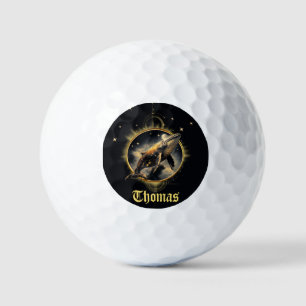 Cosmic elegance, the golden, black whale golf balls
