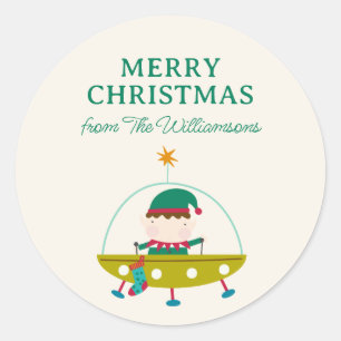 Cosmic Elf Space Christmas Holiday Personalized Classic Round Sticker