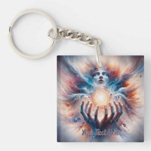 Cosmic Energy Embraced by Hands Key Ring