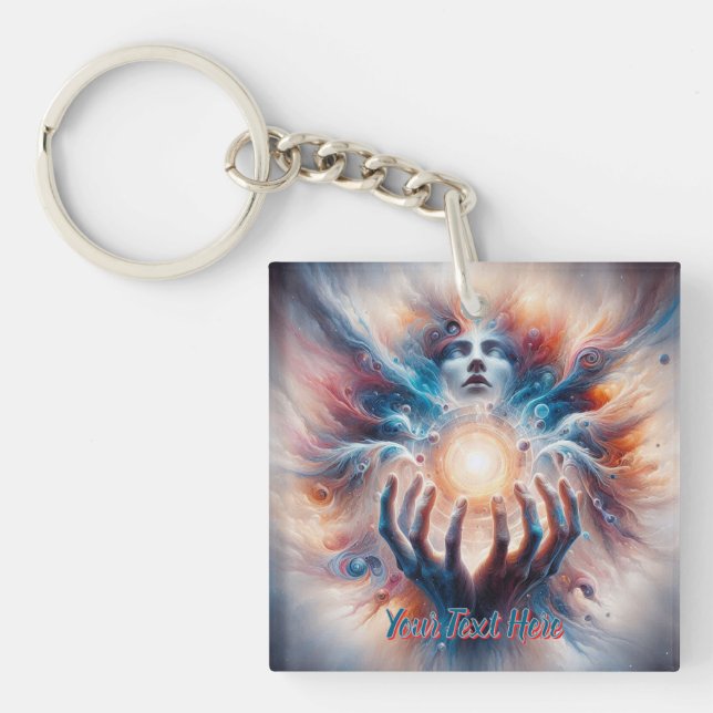 Cosmic Energy Embraced by Hands Key Ring (Front)