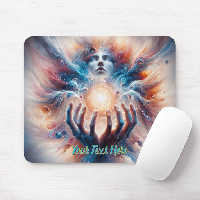 Cosmic Energy Embraced by Hands Mouse Mat (With Mouse)