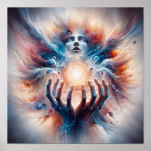 Cosmic Energy Embraced by Hands Poster
