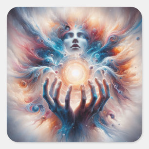 Cosmic Energy Embraced by Hands Square Sticker