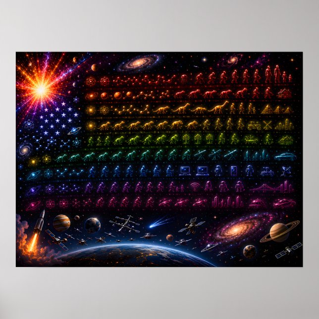 Cosmic Evolution American Flag | Big Bang to Human Poster (Front)
