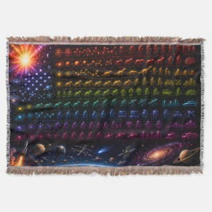 Cosmic Evolution American Flag Big Bang to Human Throw Blanket