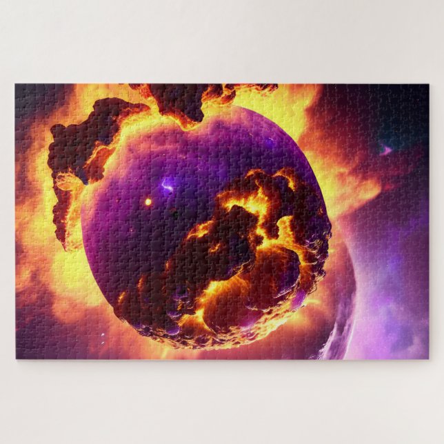 Cosmic Exploding Fire Orange and Purple Nebula Jigsaw Puzzle (Horizontal)