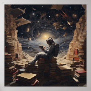 Cosmic Explorer: Astronaut Reading in Space Poster