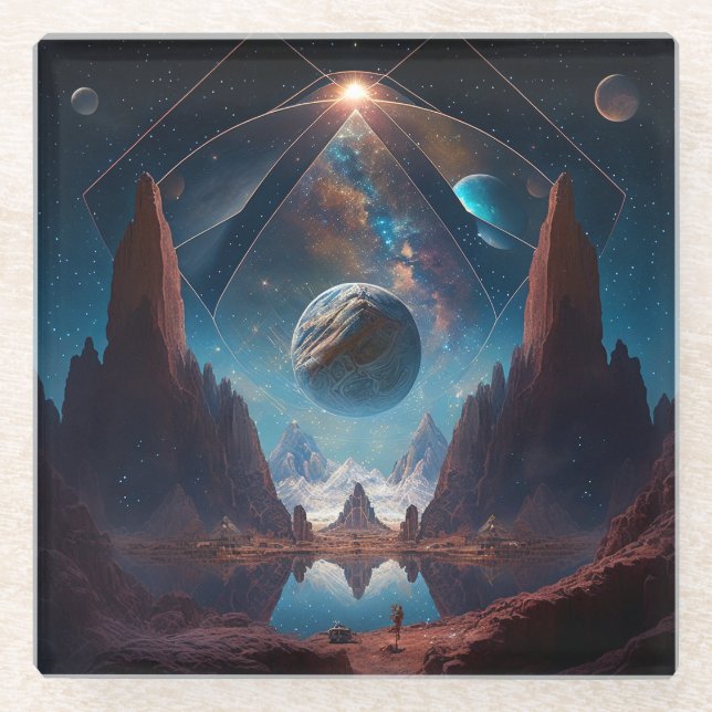Cosmic Fantasy Landscape Glass Coaster (Front)