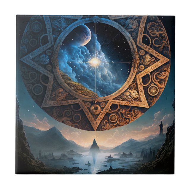 Cosmic Fantasy Space Landscape Ceramic Tile (Front)