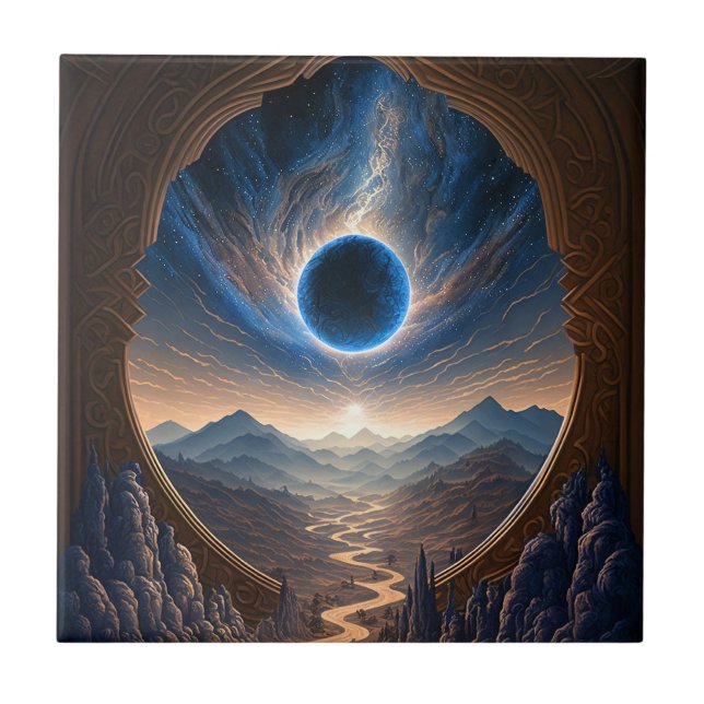 Cosmic Fantasy Space Landscape Ceramic Tile (Front)
