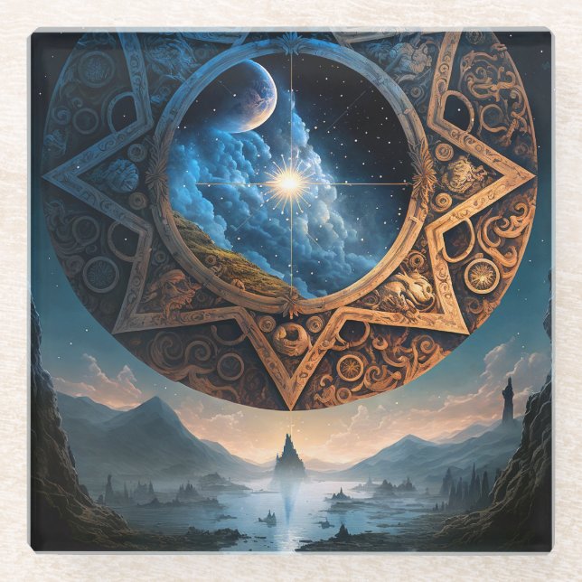 Cosmic Fantasy Space Landscape Glass Coaster (Front)
