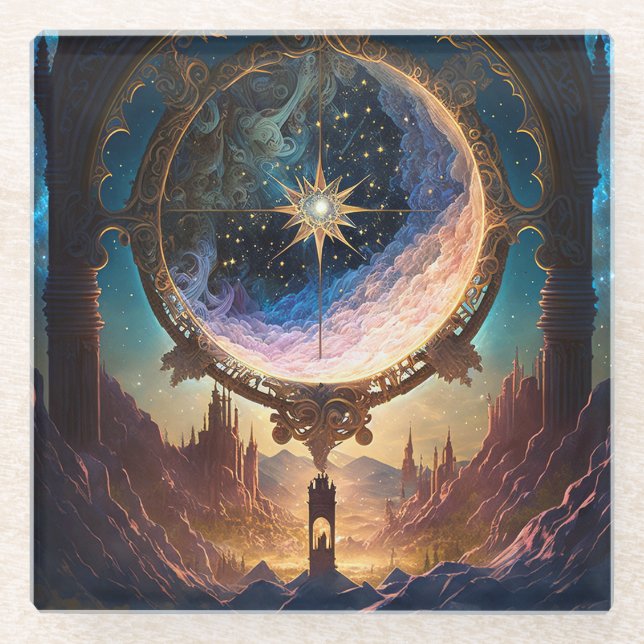 Cosmic Fantasy Space Landscape Glass Coaster (Front)