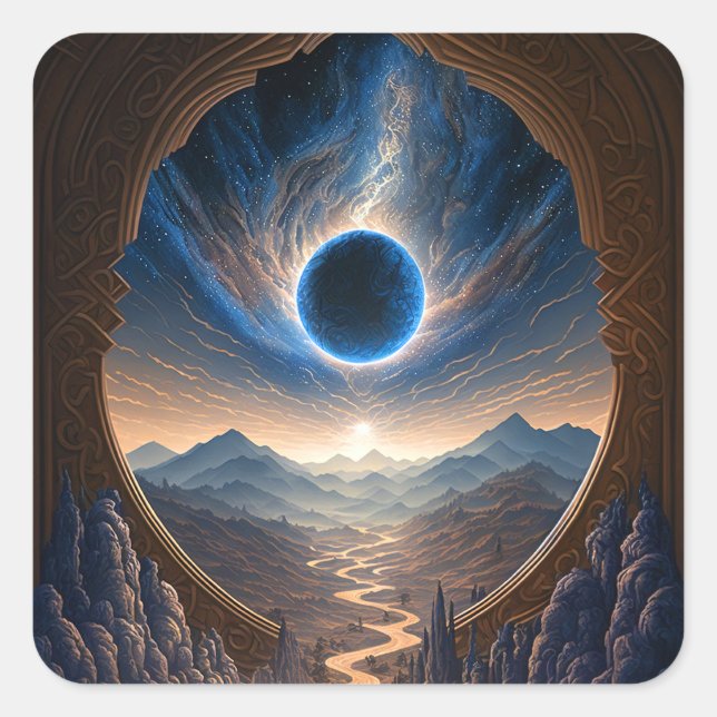 Cosmic Fantasy Space Landscape Square Sticker (Front)