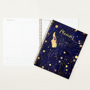 Cosmic Feminine Starfield Portrait Gold Accent Planner