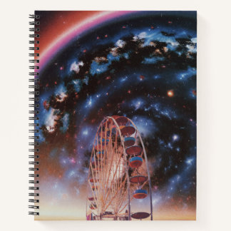 Cosmic Ferris Wheel Under a Neon Galaxy Notebook