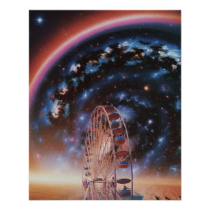 Cosmic Ferris Wheel Under a Neon Galaxy Poster