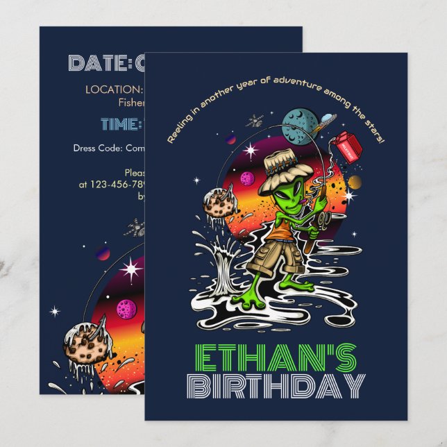 Cosmic Fisherman Birthday Invitation (Front/Back)