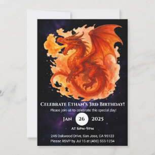 Cosmic Flame Dragon Birthday Invitation