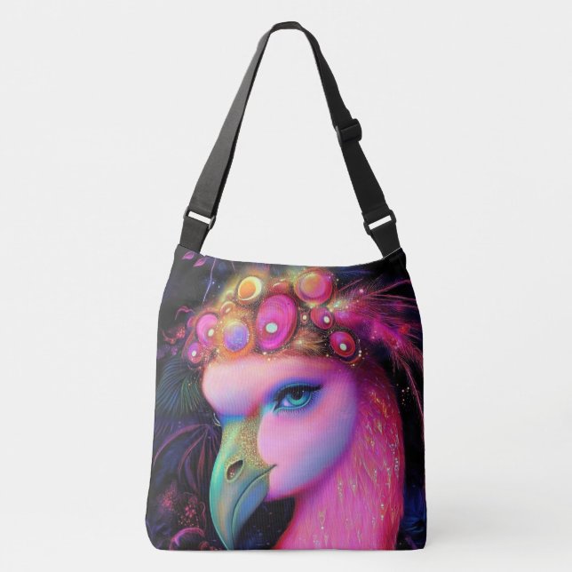 Cosmic Flamingo Queen Crossbody Bag (Front)