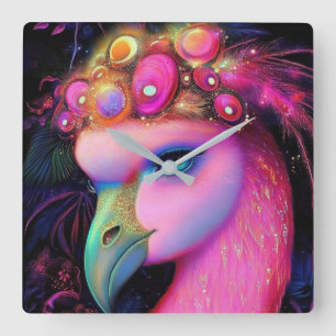 Cosmic Flamingo Queen Square Wall Clock