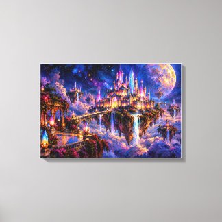 Cosmic Floating Castle & Full Moon Art Canvas Print