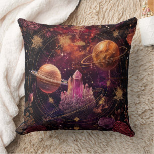 Cosmic Floral Planet Purple Nebula Space Cushion