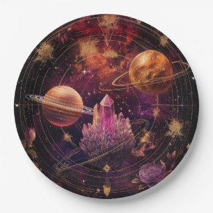 Cosmic Floral Planet Purple Nebula Space Paper Plate